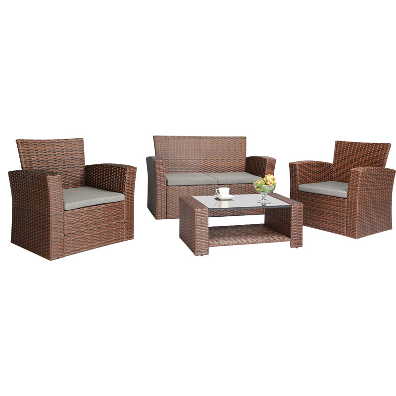 Pamalee 4 - Person Patio Conversation Sets with Cushions, Brown