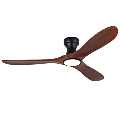 Low-Profile Flush Mount Ceiling Fan with Dimmable LED Light, 3 Solid Wood Blades & Remote Control