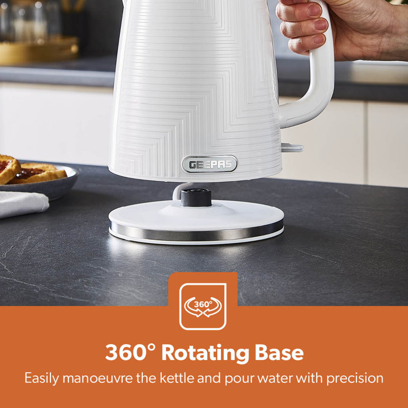 GEEPAS 1.7L Cordless Electric Kettle | Textured Premium Kettle with 360° Rotational Base | Concealed Heating Otter Control | Space Saving Cord Storage LED Indicator | 2 Year Warranty 3000W Opus