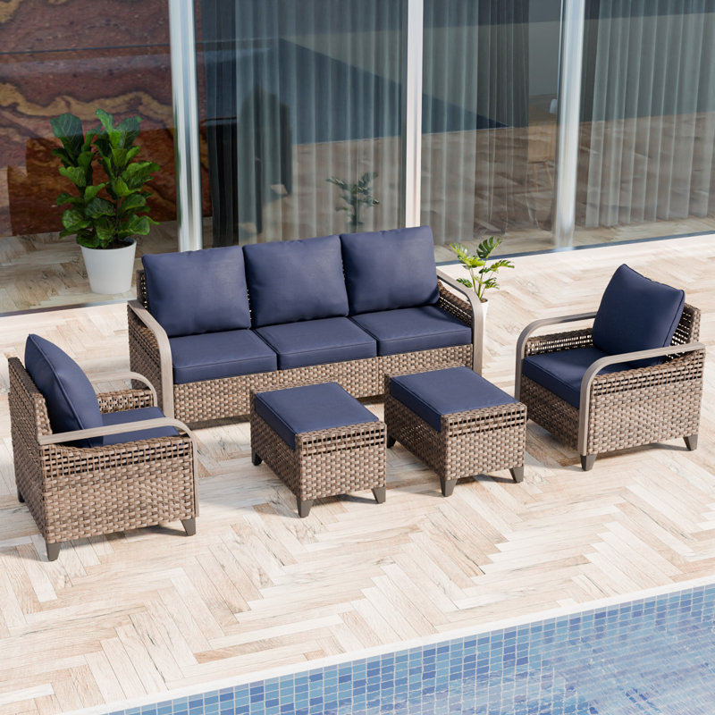 5 - Person Modular Patio Conversation Set with Cushions, Blue