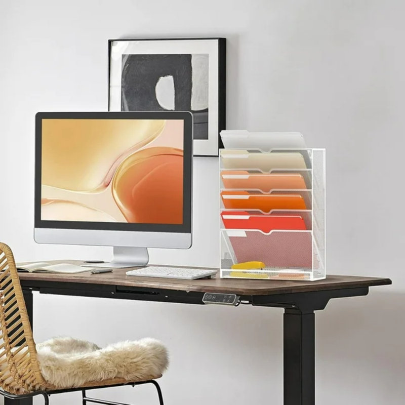 Organisateur de bureau à 6 niveaux avec crochets et support mural pour dossiers, Blanc