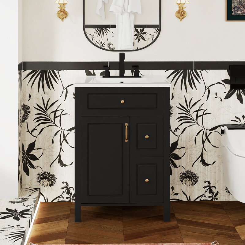 Ensemble de meuble-lavabo autoportant 24 po avec comptoir en céramique 24 po, Noir