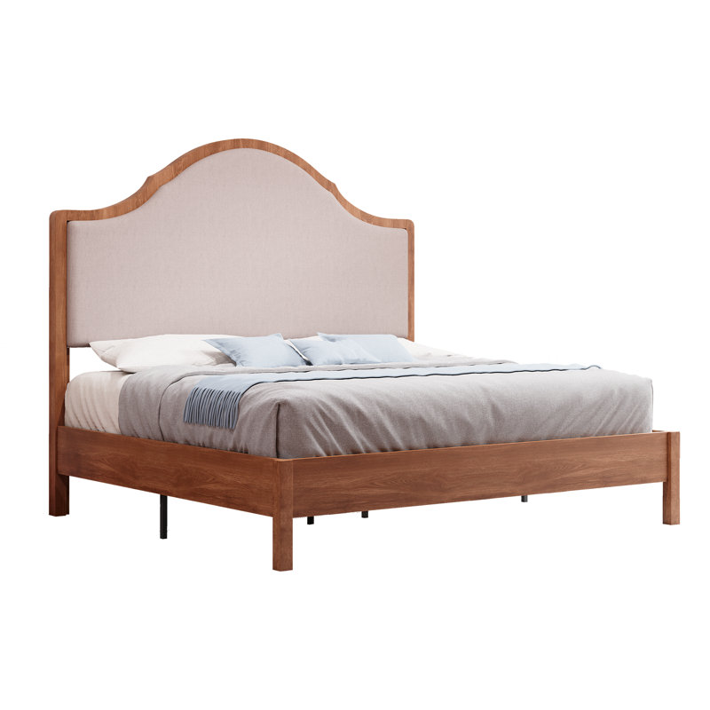 Farmhouse Solid Wood Bed Frame, Light Brown, Queen