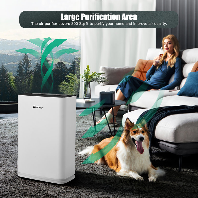 White HEPA Filter Console Air Purifier with Touch Control
