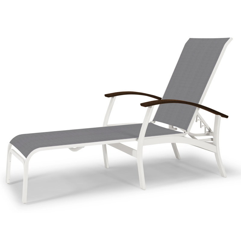 Askar Outdoor Rust-Resistant Metal Chaise Lounge, Textured Snow, Titanium Sunbrella®, Kona P10