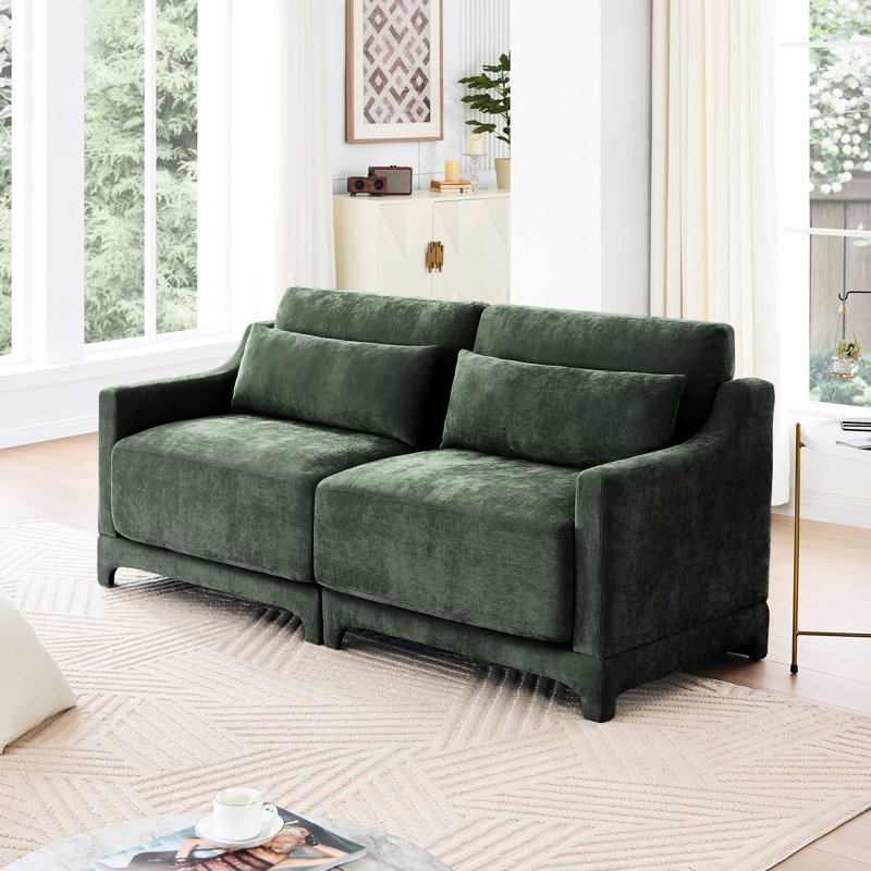 Tissu en chenille deux places, assise ergonomique, structure en bois, coussins de siège résilients, 2 coussins lombaires, pour la décoration du salon, la structure, s'adapte aux chambres et aux différentes configurations