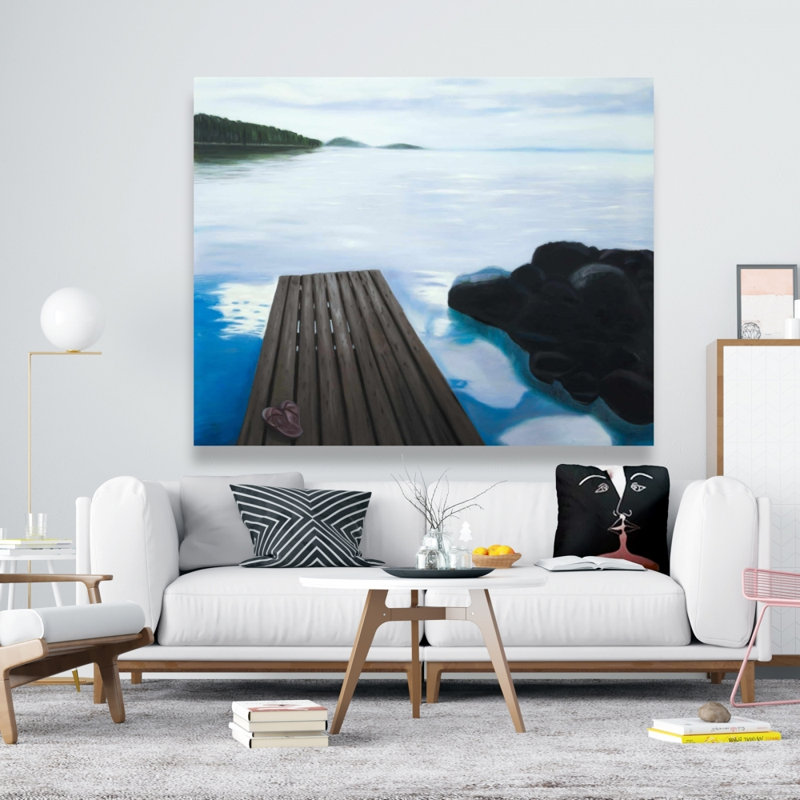 Evening on the dock - Classic Blue Landscape Canvas Art