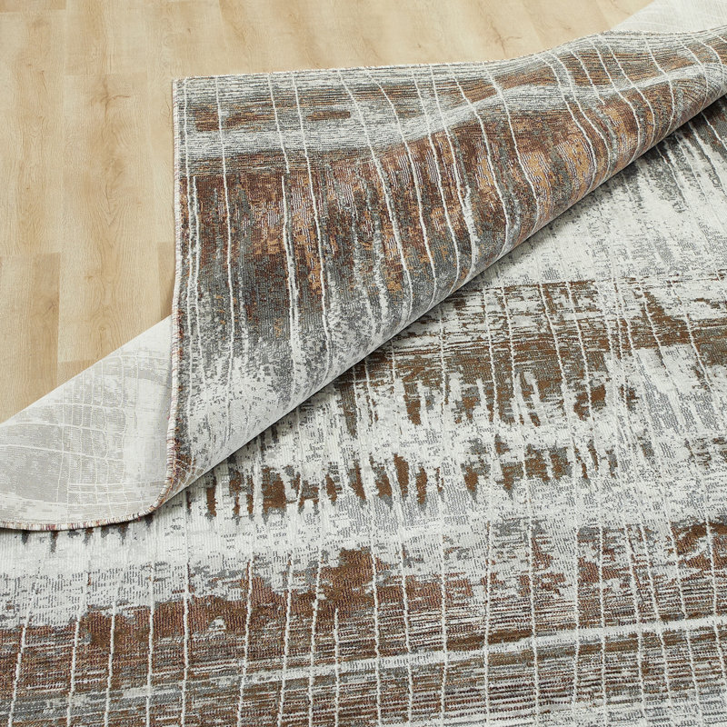 Strato Abstract Earthbound Mist Area Rug, Rectangle 8'6" x 11'6", Dark Brown/Gray/Cream