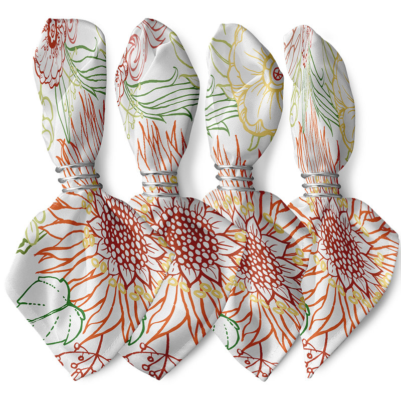 Chyrell Polyester Floral Square Napkin, Orange