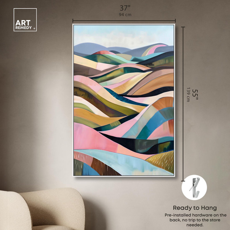 Art abstrait sur toile The Hills Are Alive par Mid Remury, Cadre blanc, H 31 po x l 21 po