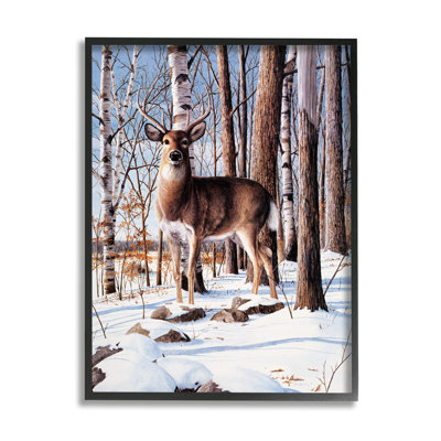 " Deer In Snowy Forest Landscape " by Kevin Daniel Painting Print