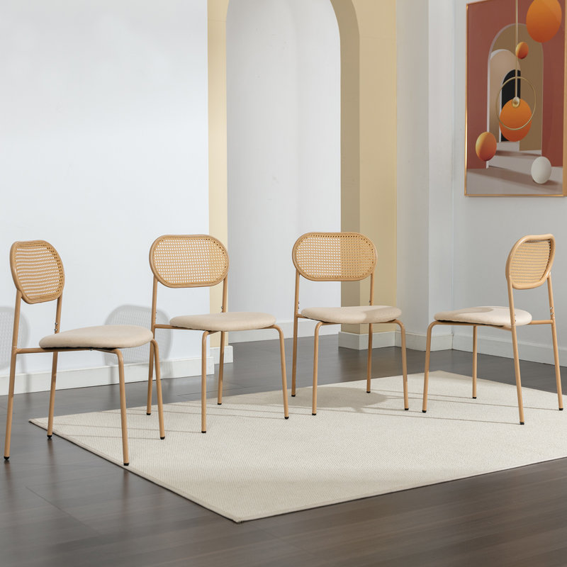 45.5cm H Linen Upholstered Stacking Side Chair in Beige