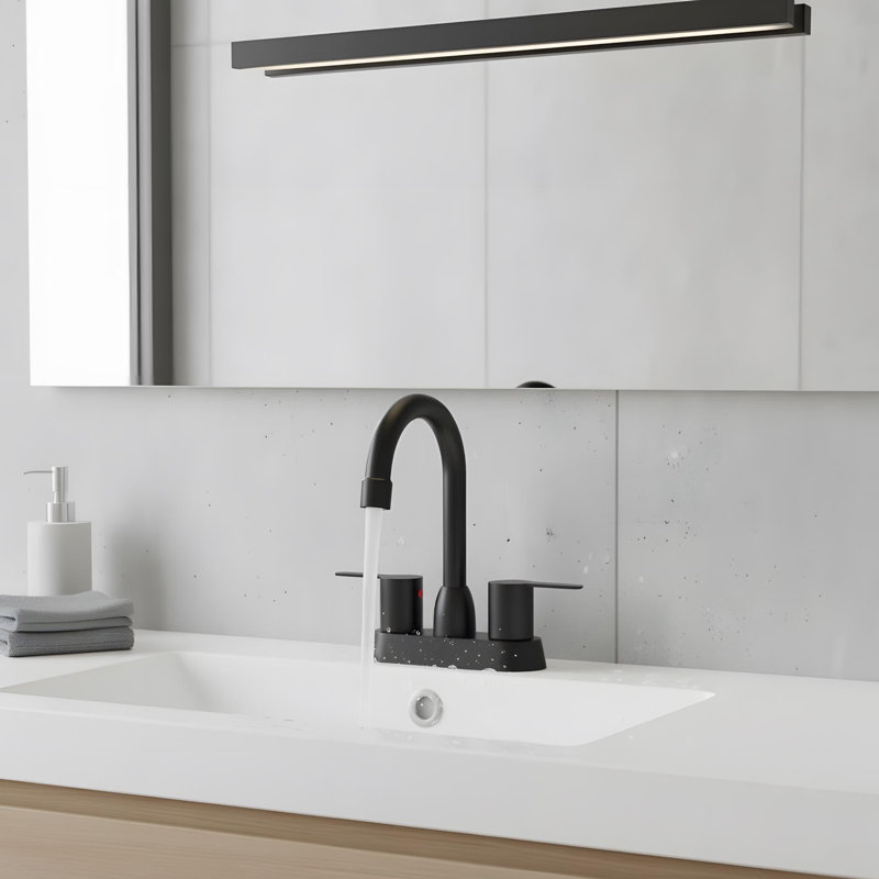 Bathroom Sink Faucet for 3 Hole with 2 Handles, Matt Black