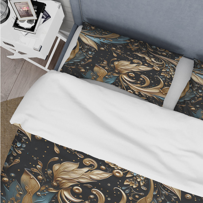 Literie dorée à motif cachemire II, Housse de couette simple + 1 taie décorative stan