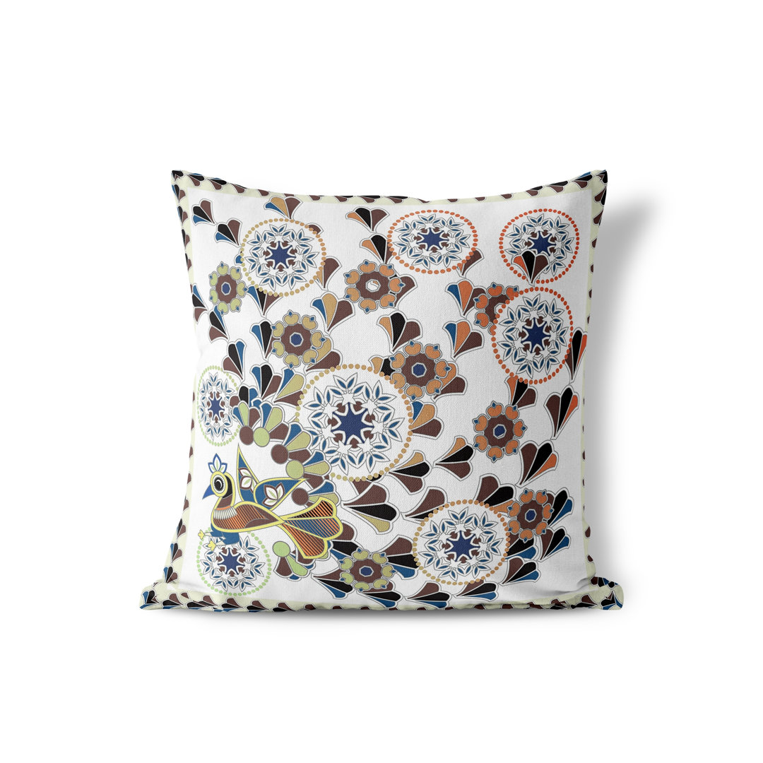 Leafy Peacock Circles Indoor / Outdoor Floral Square Cushion With Filling