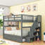 Lit superposé double au-dessus de double avec lit gigogne simple et rangement, peut être divisé en 2 lits individuels-379123641