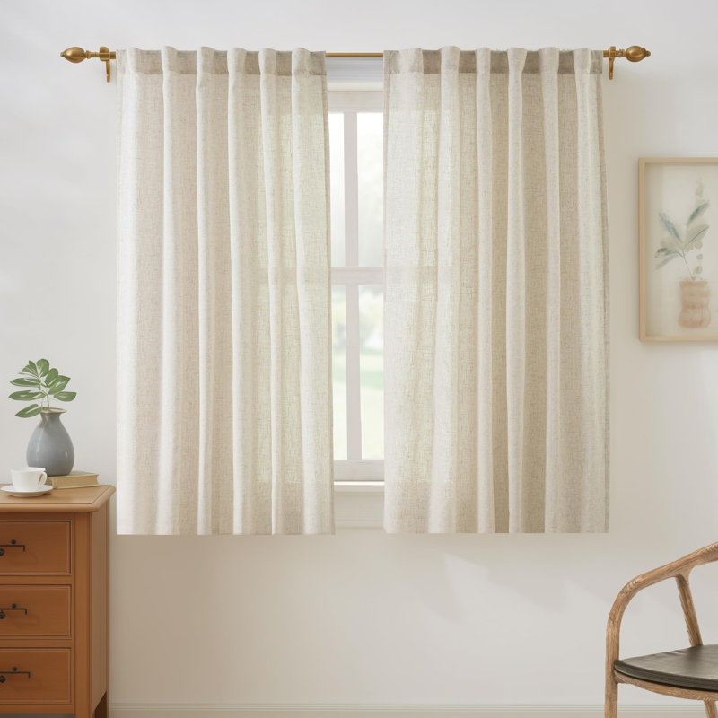 Paire de rideaux semi-transparents avec passe-tringle Janie, Lin clair, L 52 po x L 54 po
