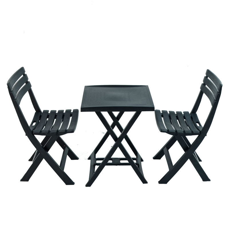 Boretto Folding Table with 2  Chairs Garden Set, Anthracite