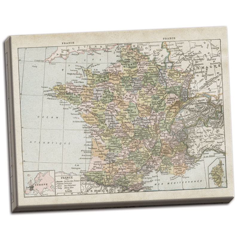 « paris france map », impression, H 12 po x l 16 po x P 0,75 po, Toile tendue