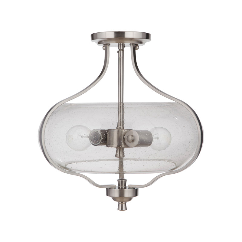 Plafonnier semi-encastré 15,25" à cuve unique 2 lumières Yeager, Martelée transparente
