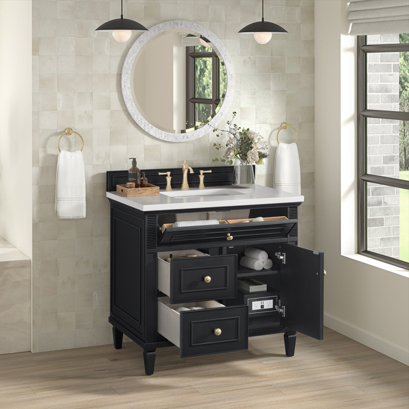 Lorelai 36'' W Single Vanity, White Zeus, Black Onyx, 8" Widespread