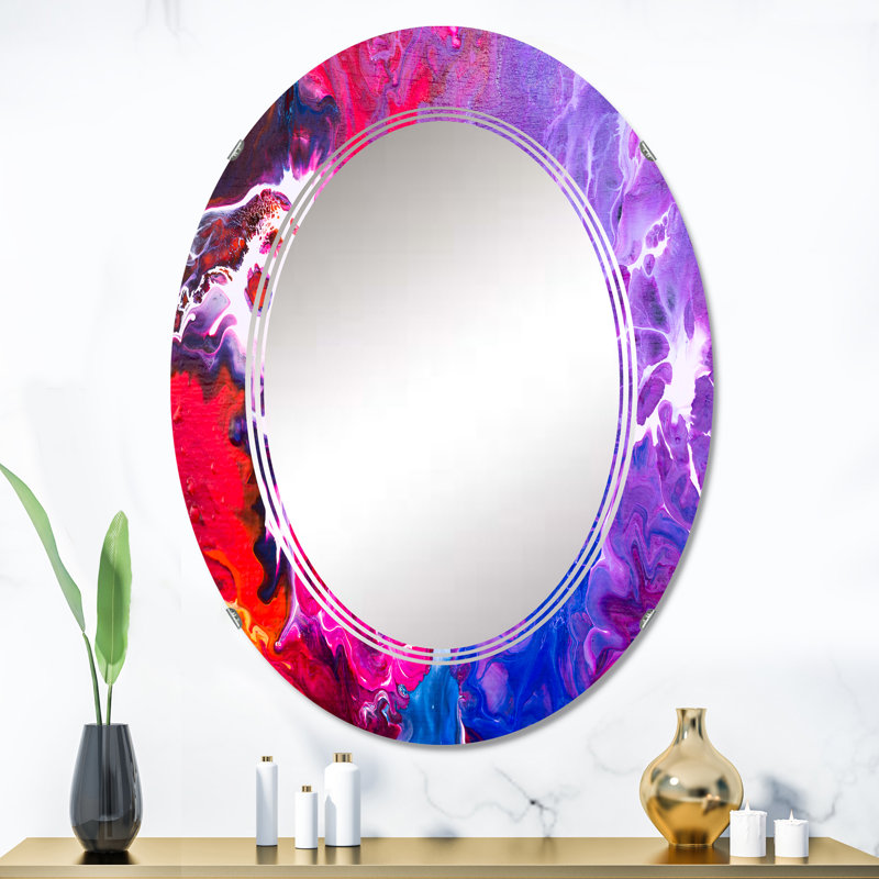 Fuchia mauve blanc et bleu liquide Art - Miroir mural moderne ovale, 36 po x 24 po