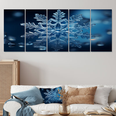 Blue Snowflake Holiday I - Winter Landscape 5 Piece Wall Art Decor