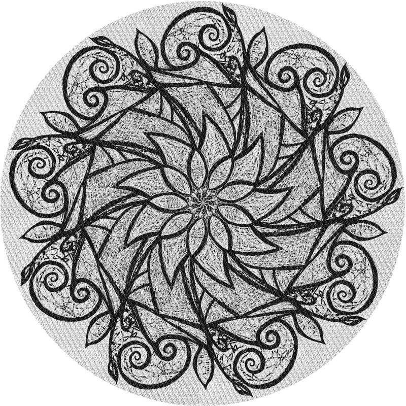 Tapis noir/blanc tissé à la machine, Rond 7 pi