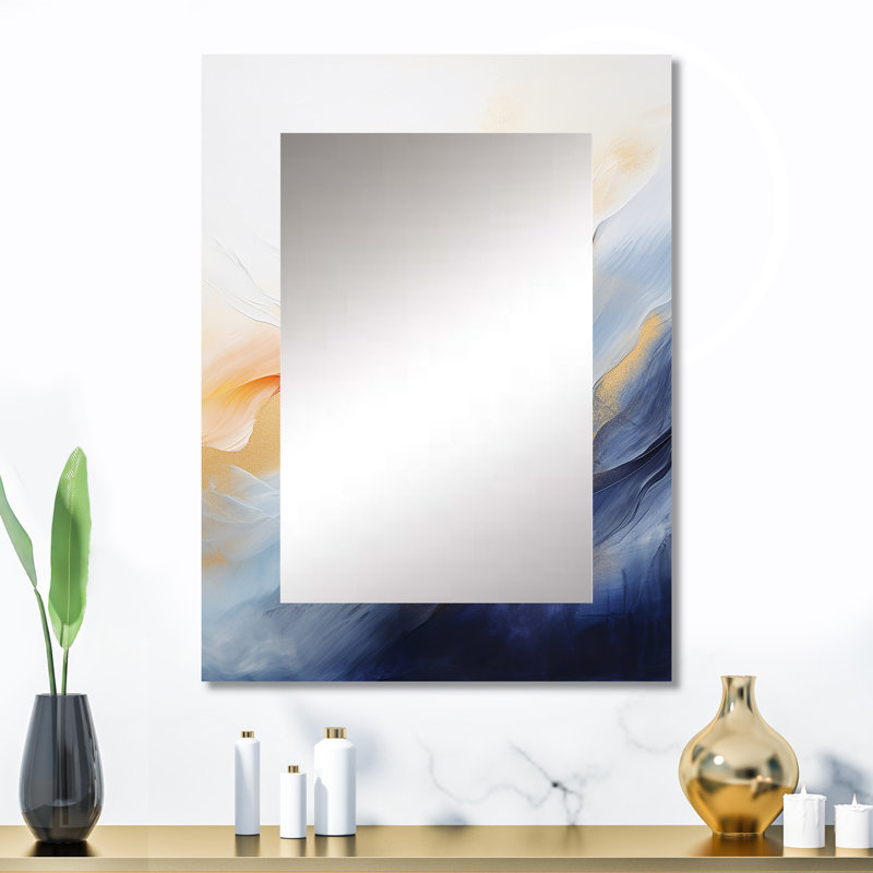 Tempête de marbre bleu et jaune II - peinture abstraite murale, miroir décoratif bleu, impression sur métal, 32 po x 24 po