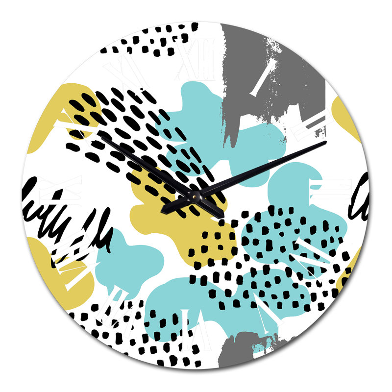 Blue and Green Retro Polka Dots Clouds - Modern Wall Clock, Medium