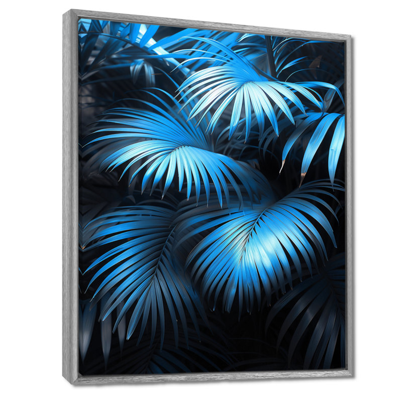 «Blue Palm Trees» par Natures Nuance I - palmiers et palmiers, art mural, Encadrement argenté, H 30 po x l 40 po