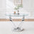 38.9" Round Glass Dining Table Set for 4, Modern 5-Pieces Kitchen Table set, Tempered Glass Table with 4 Chenille Upholstered Chairs, for Kitchen, Dining and Apartment-1617396790-1617396788