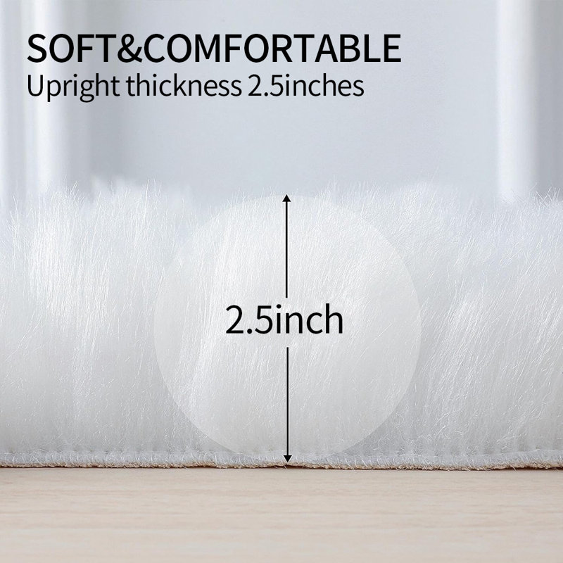 Plush Faux Sheepskin White Rug, Novelty 2' x 4'