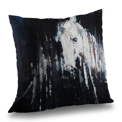 Abstract Horse on Black Background - Poly Twill Throw Pillow – Throw Pillow Cover Only, Double-Sided Print, Insert Not Included