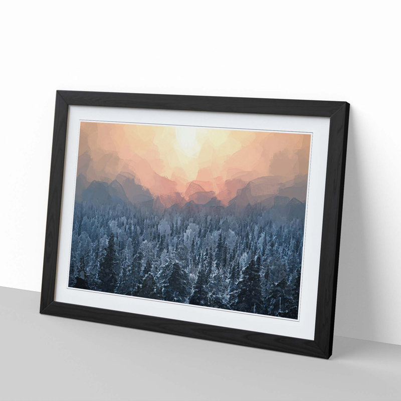 Sun High over Winter a Forest in Abstract - Picture Frame Graphic Art Print, 36cm H x 48cm W x 2cm D, Black Framed