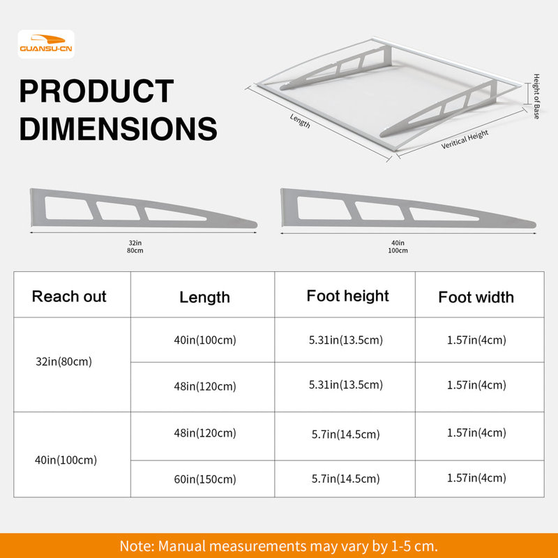 Metal Awning Canopy for Window Door Clear Premium Quality Crystal Polycarbonate Solid Panel Silver Brackets Overhang Poarch Awning 32"Dx40"W