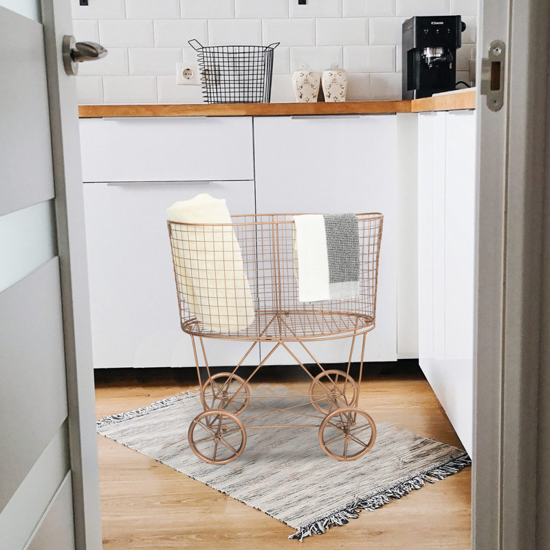 Chariot à linge en métal avec support en cuivre, Cuivre