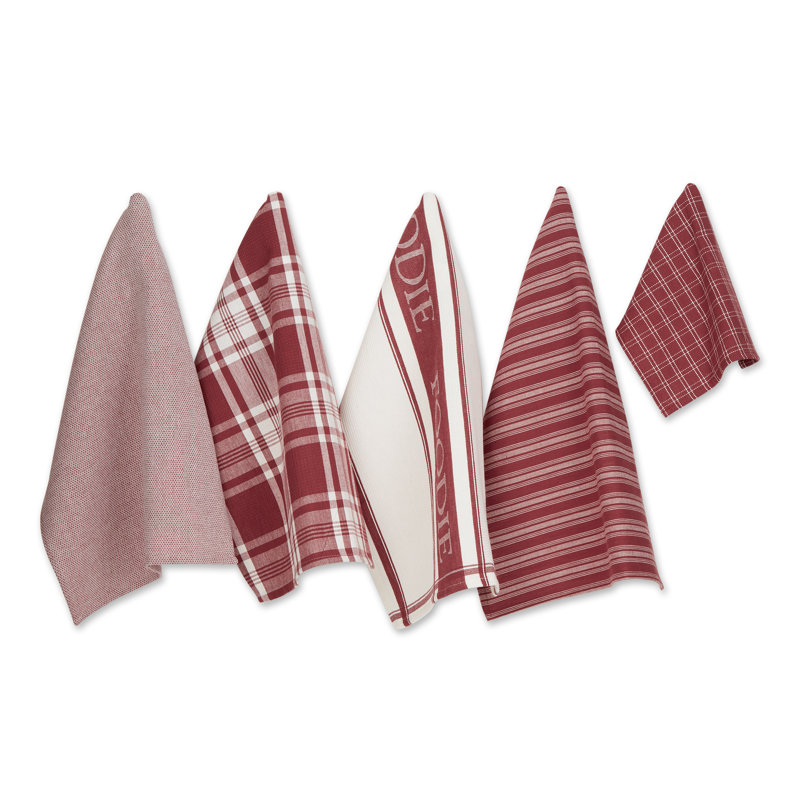 Cotton Stripe Jacquard Kitchen Towel Linen Set, Barn Red
