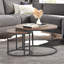 2Pc. Rustic Wooden Nest of Round Tables Metal Frame Coffee Side Tables Living Room Furniture