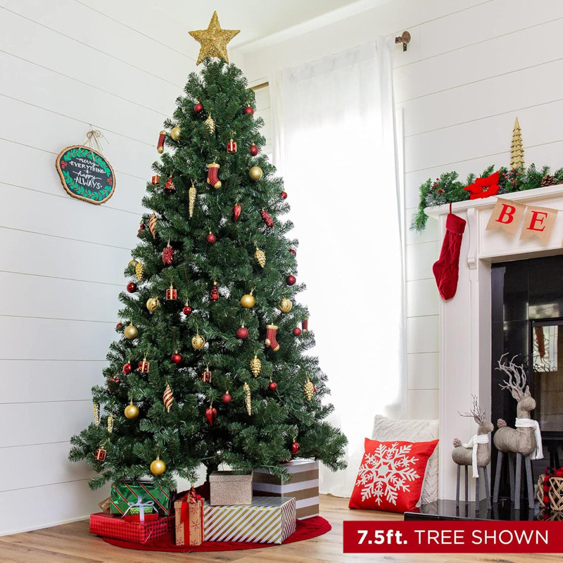 Arbre de Noël artificiel à charnière illuminé 12 pi avec 1250 lumières DEL, 4 693 pointes en acier à mémoire de forme et base en métal