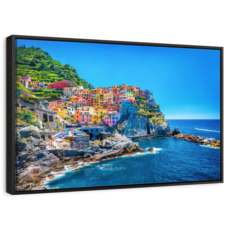 Cinque Terre, bord de mer, Cadre flottant noir, 13 po x 9 po