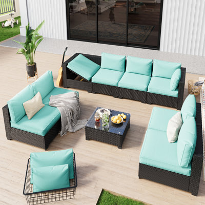 Chaises entièrement assemblées, ensemble de conversation de patio pour 8 personnes avec méridienne modulaire et sièges d'extérieur avec housse imperméable