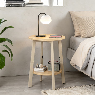 Round Side Table Set of 2 with Storage Shelf, 2 Tier Bedside End Table for Living Room Bedroom