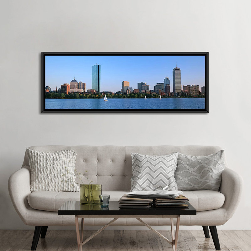 Bâtiments au bord de l'eau, Back Bay, Boston, Massachusetts - reproduction d'art sur toile tendue, Toile tendue