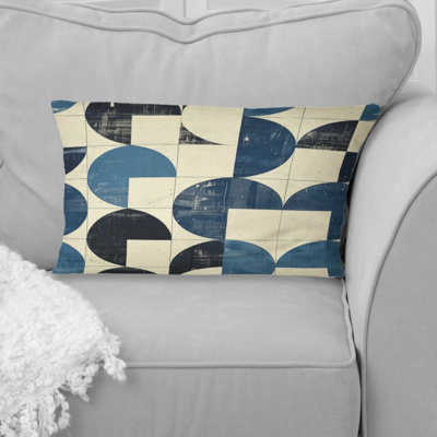 Ivory Blue Midcentury Shapes III - Midcentury Lumbar Pillow
