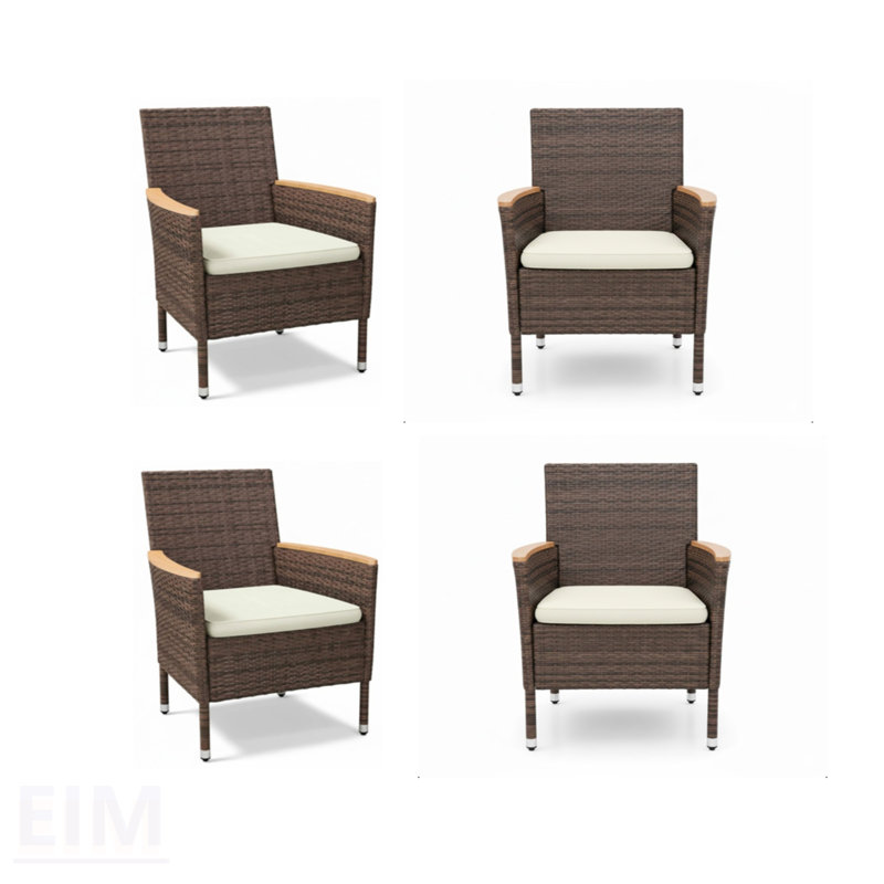 Ensemble de chaises de patio 4 pièces en rotin brun toutes saisons, durable et confortable pour l'extérieur