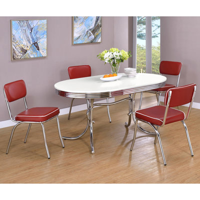 Retro 5 Oval Dining Table , Seating Capacity 4, White Color Scheme, Edge And Metal Chairs With Style, Color, Flared Base Comfortable Seats