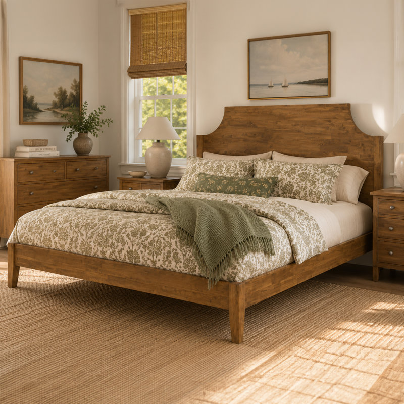 Base de lit grand en bois massif Thalia, Walnut