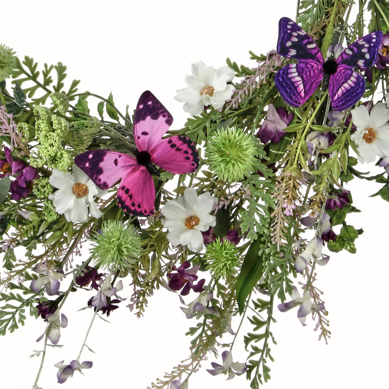 Couronne de fleurs sauvages et de papillons 24 po
