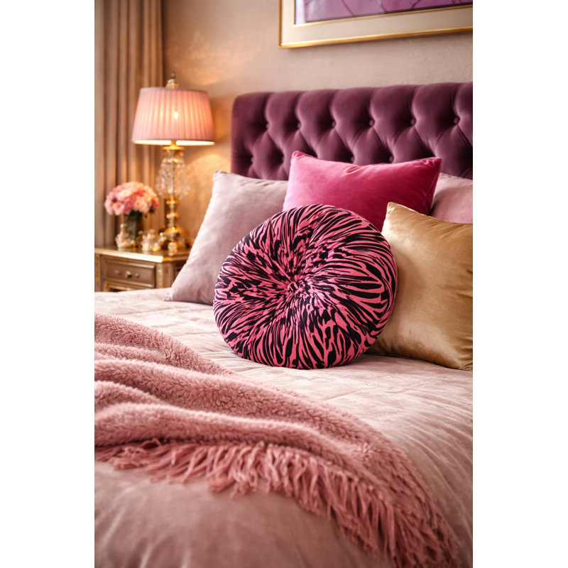 Coussin Therese, 12 po de diamètre, Zèbre rose